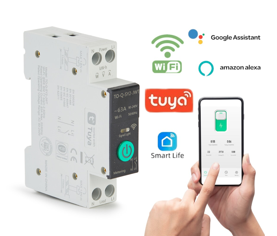 Siguranta Smart WIFI, Reglabila 1-63A, TUYA, Control La Distanta, Protectie Supra si Subtensiune, Supracurent, Control Vocal